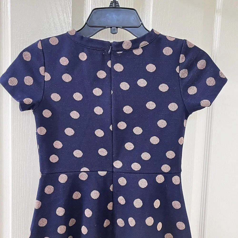 Johnnie B by Boden Navy Blue Gold Polka Dot Dress Fit & Flare Girls Size 9-10